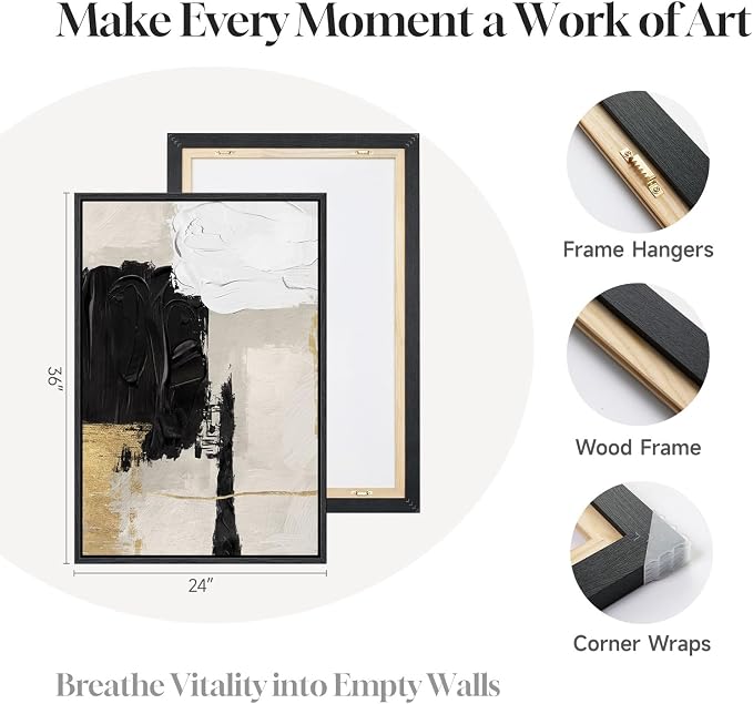 Framed Black White and Gold Abstract Wall Art - Image 5