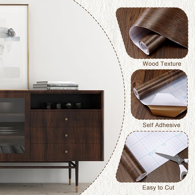 Vinjiasin Dark Wood Contact Paper Peel and Stick Wood Grain Wallpaper Self - Image 4