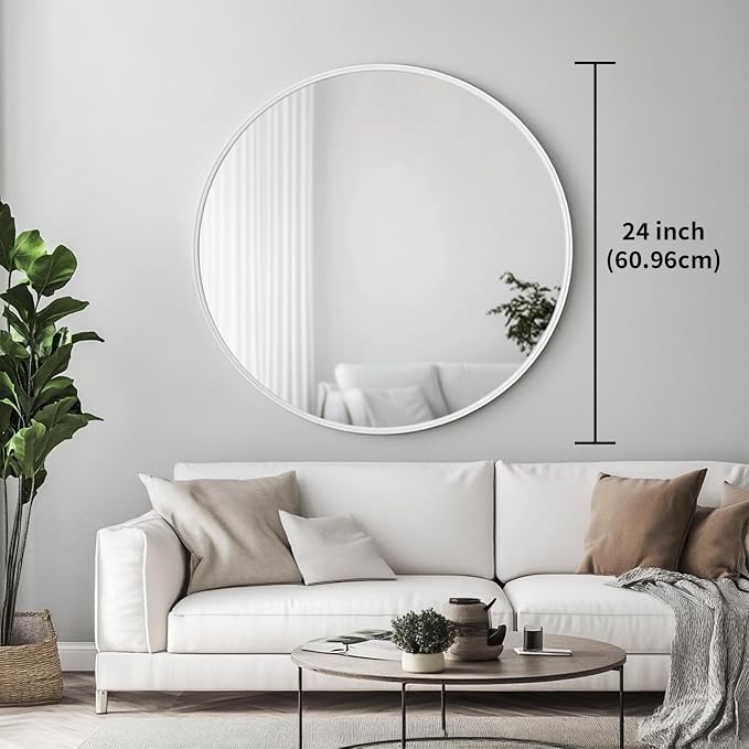 Oruii White Round Mirror, Circle Wall Mirrors Metal Frame, Circular Mirrors - Image 3