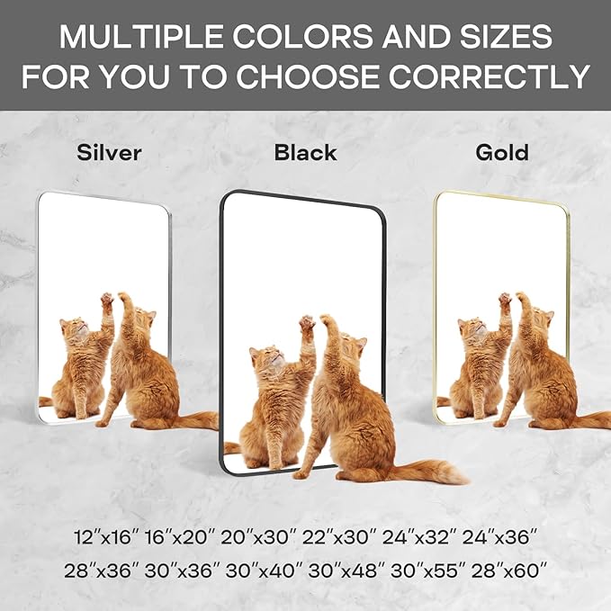 Gold Framed Bathroom Mirror, Brushed Gold Bathroom Vanity Wall Mirror, Rounded - Image 7