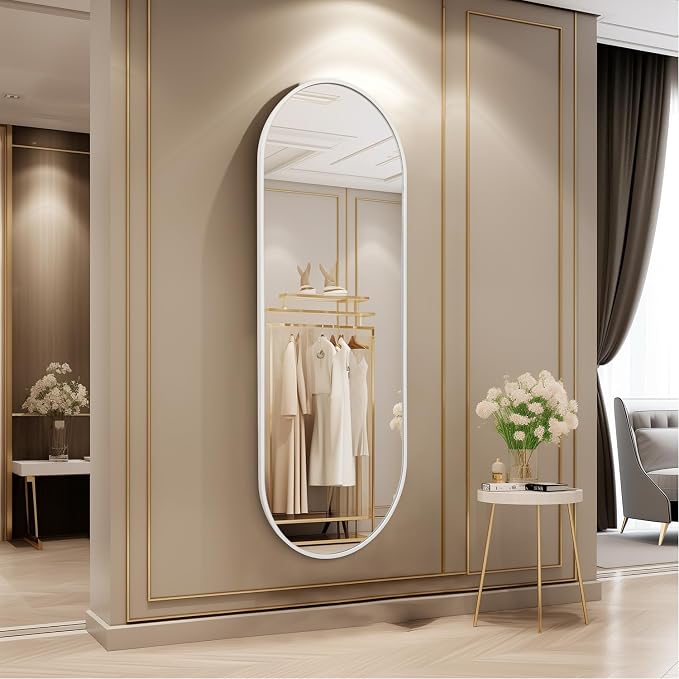 Oval Bathroom Mirror 48 x 16 Inch, Large White Full Length Mirror, Oval Pill - Image 2
