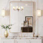 LOAAO 20”X30” Gold Bathroom Mirror, Rounded Rectangle Gold Frame Mirror - Image 8