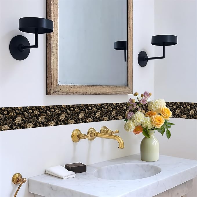 Brown Floral Wall Border 196x4 Inch Peel and Stick Vintage Botanical Wallpaper - Image 5