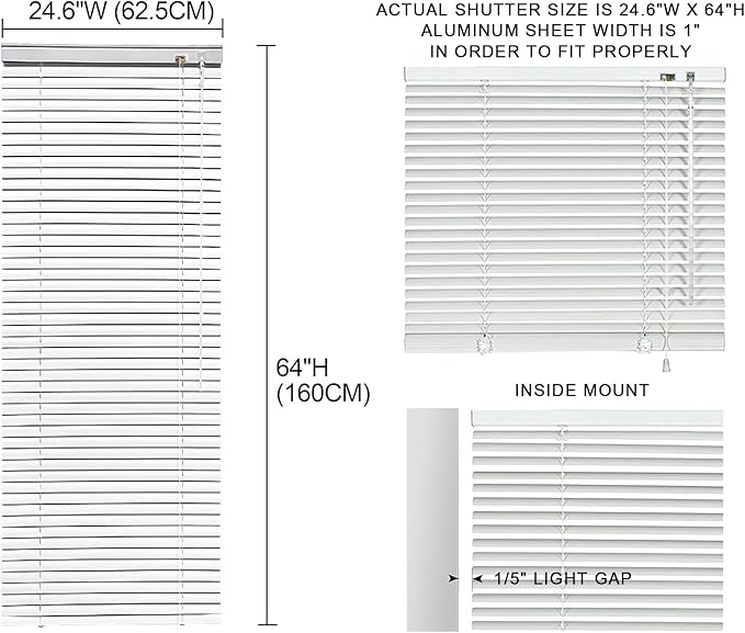 YIIBAII Mini Blinds Suitable for 25" W x 64" H Windows 1" Aluminum Horizontal - Image 6