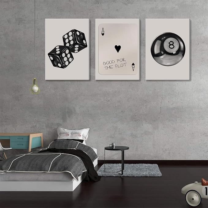 BOKPEN 3Pcs Black and White Poker Dice Canvas Wall Art Funky Retro Y2K Trendy - Image 7