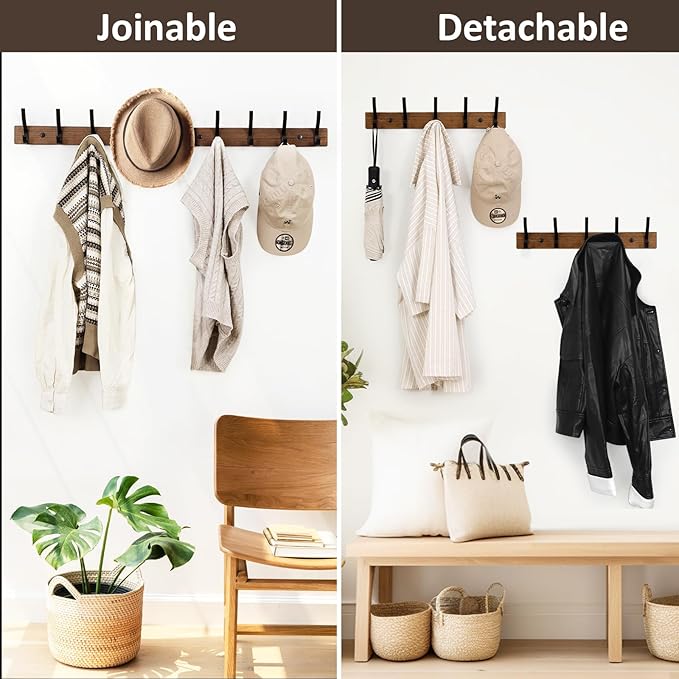 Optish Coat Rack Wall Mount, 16.5 Inches Wood Coat Hooks, Wall Hooks - Image 6