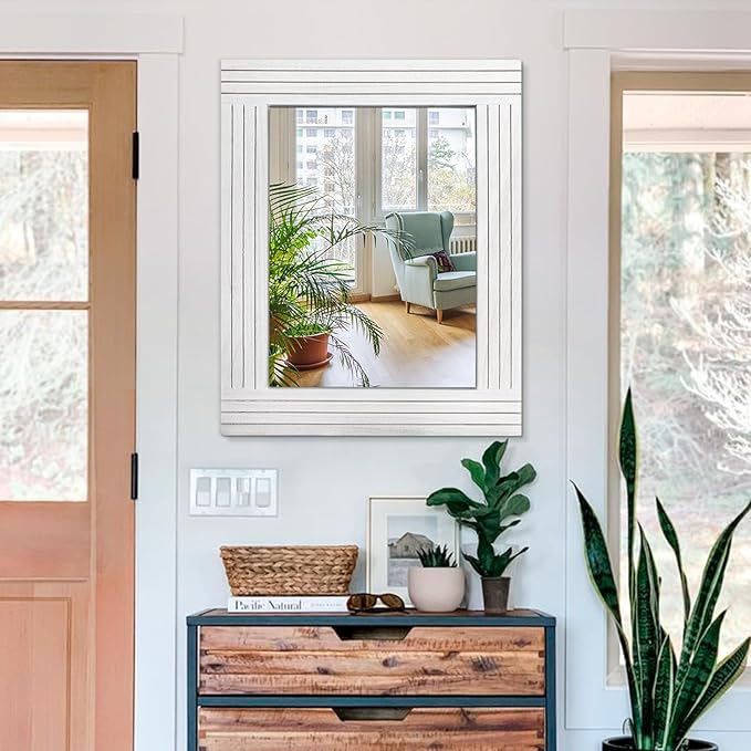 Rustic Wall Mirror, Rectangular Vintage Wood Framed Large Mirror - Image 3
