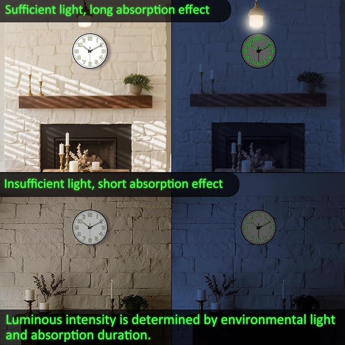 Glow in The Dark Wall Clock, Large Easy Read Numbers Tempered Glass Night Light - Image 6