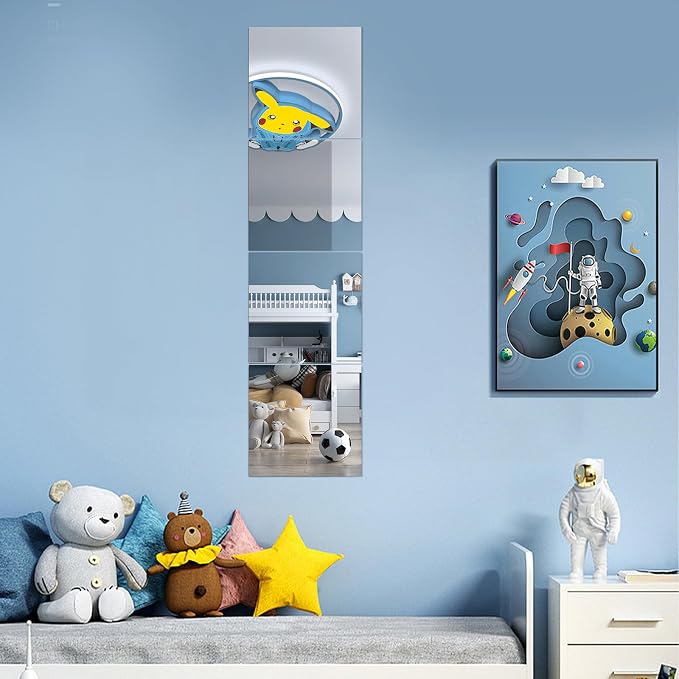 JEOYOO HD Glass Full Length Wall Mirror Tiles, Frameless Full Body Mirror Tiles - Image 4