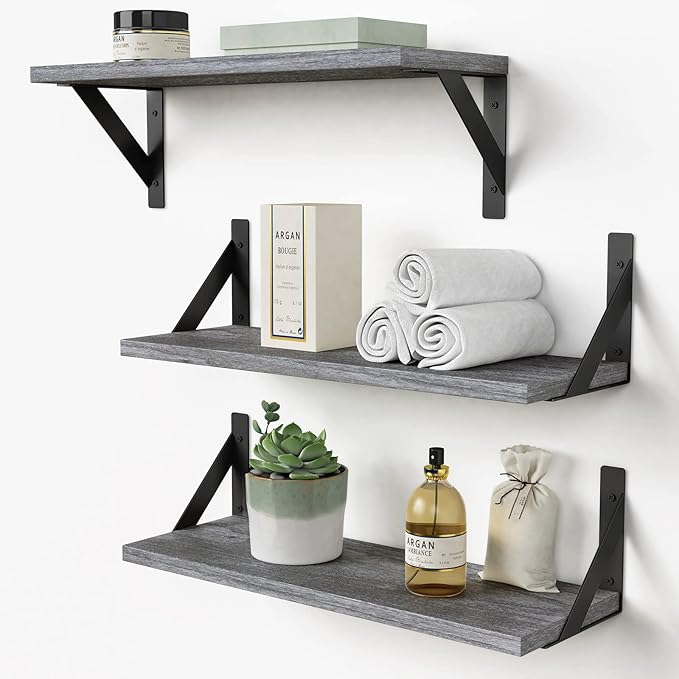 Forbena Grey Floating Shelves for Wall Decor Set of 3, Floating Book Shelves by Forbena