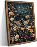 Vintage Framed Wall Art Bee Canvas Prints, Dark College Animals Flowers Wall by MUWAKWallArt