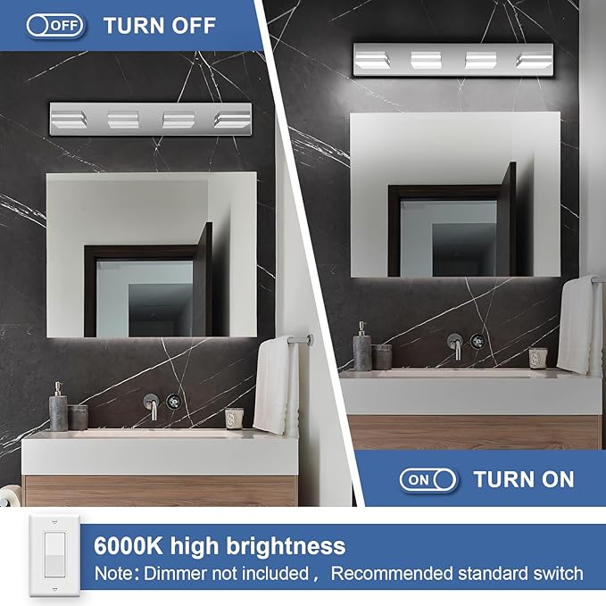 Modern LED Bathroom Lights Fixtures 4-Light, Stainless Steel Chrome Acrylic - Image 4