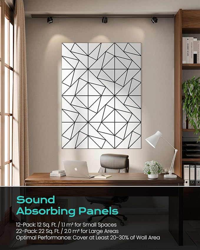 22-Pack Felt Acoustic Panels, Peel & Stick Sound Proof Foam Panels - Image 5