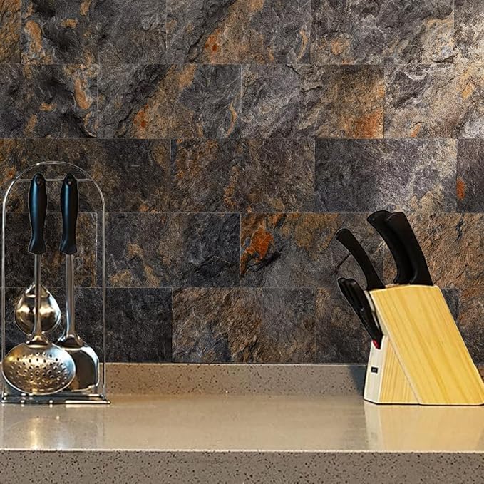 AULIGET 6" x 12" Rust Slate Peel and Stick Backsplash Wall Tiles, PVC Faux - Image 8