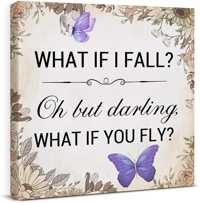Inspirational Purple Butterfly Wall Art Decor, What If You Fly Motivational by VAHATAN