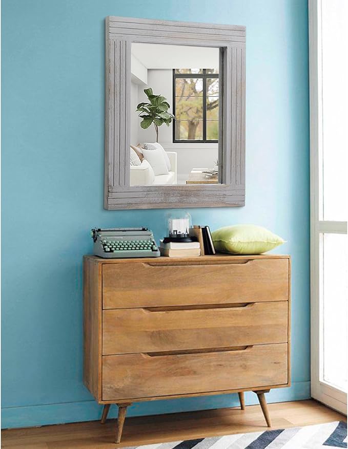 Rustic Mirror Wooden Frame Rectangular Antique Wall Mirror Decor Farmhouse - Image 4