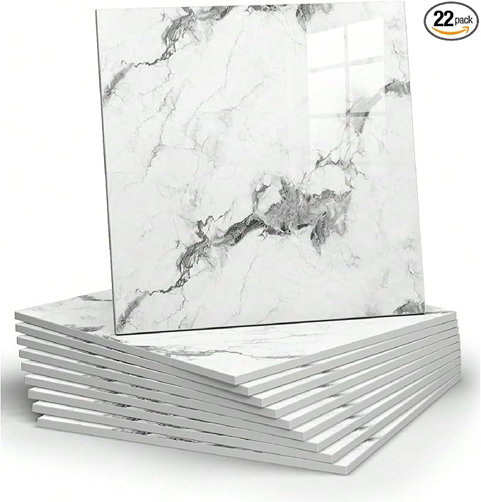 Chejiaye 22pcs Marble Peel and Stick Backsplash Waterproof Washroom Wall Panels by Chejiaye