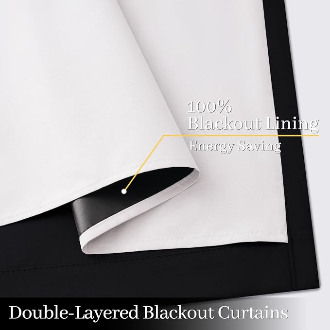 Yakamok 100% Blackout Curtain Panels 63 inches Cold and Light Blocking Drapes - Image 5