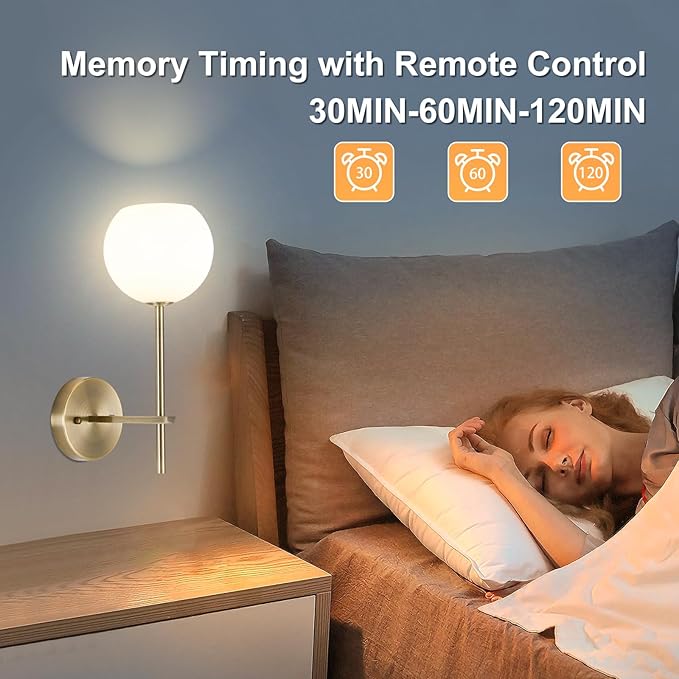 Brass Battery Operated Wall Sconces Set of 2, Rechargeable Wireless Wall Lights - Image 5