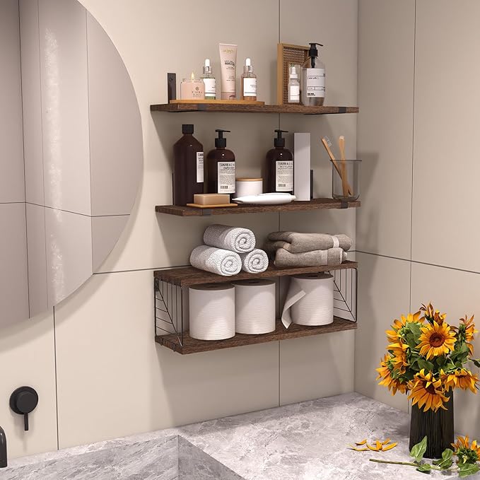 Fixwal Bathroom Floating Shelves Over Toilet, 15.8in Farmhouse Rustic Wood - Image 5