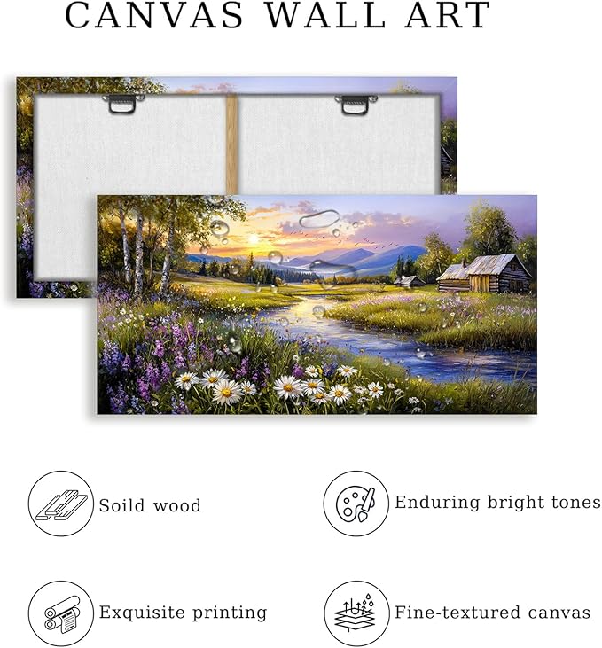 SERIMINO Large Wall Art for Living Room, River Landscape Wall Art, Meadow - Image 6