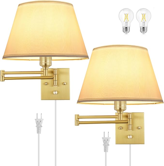TRLIFE Dimmable Wall Sconce Plug in, Brushed Brass Wall Sconces Set of 2 Swing by TRLIFE