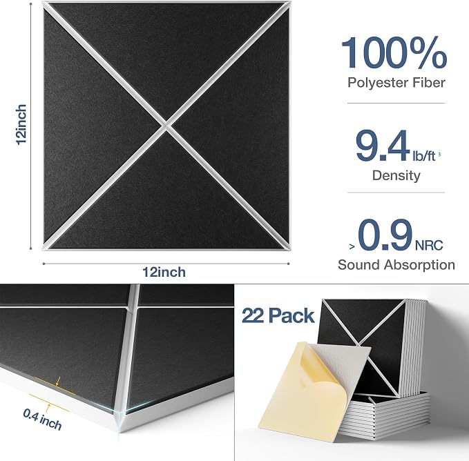 22 Pack X-Line Design Acoustic Panels, Soundproof Wall Panels - Image 4