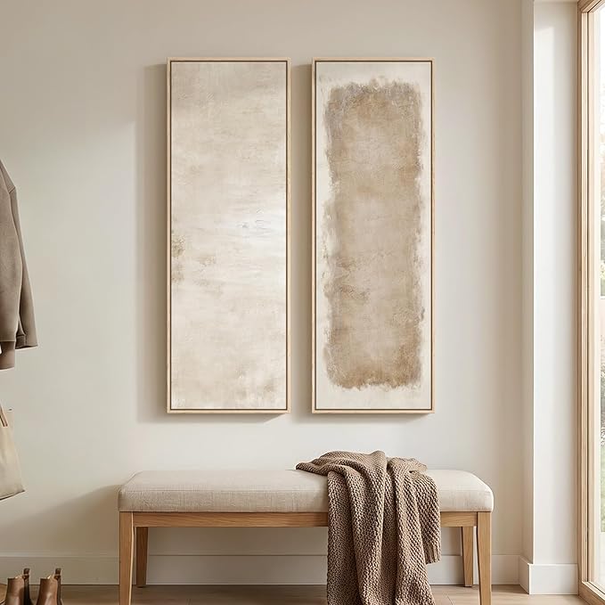 Long Narrow Framed Neutral Abstract Vertical Wall Art, 2 Piece Modern Canvas - Image 6