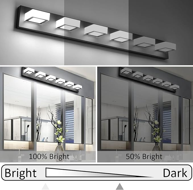 Ralbay 6 Lights LED Modern Dimmable Matte Black Vanity Light Acrylic Modern - Image 4