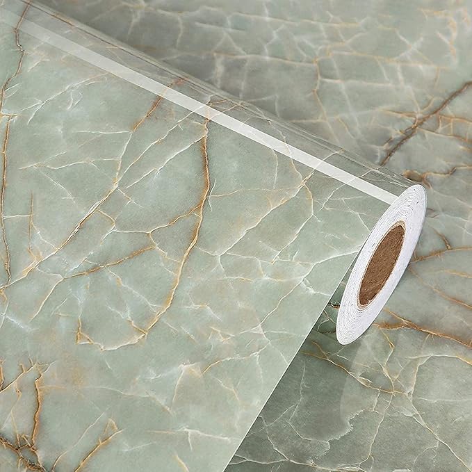 Vinyl 15.8" x 472" Green Marble Contact Paper by WallpaperDecoration