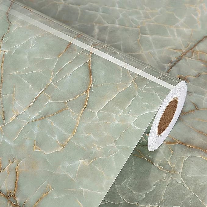 Green Marble Contact Paper for Countertops Waterproof Granite Peel and Stick by WallpaperDecoration