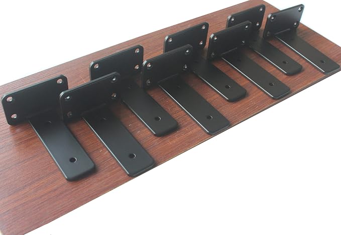 8 Pack - 5 inch Black Hidden L Shelf Bracket Iron Floating Shelf Brackets - Image 7