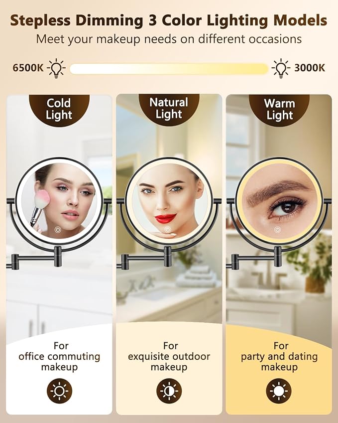 ALHAKIN 9" Wall Mounted Lighted Makeup Mirror, Large Double Sided 1X/10X - Image 3
