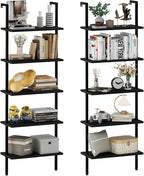 aboxoo Ladder Shelf 2PCS Open Bookshelf 5-Tier Wood Wall-Mounted Black Bookcase by aboxoo