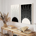 Hwetui Framed Boho Sun Wall Art Set of 2 Black and White Minimalist Sunrise - Image 9