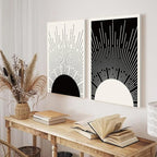 Hwetui Framed Boho Sun Wall Art Set of 2 Black and White Minimalist Sunrise - Image 9