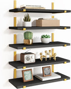 Fixwal Floating Black Gold Shelves Set of 5, Width 4.7 Inches, Rustic Wood Wall by Fixwal