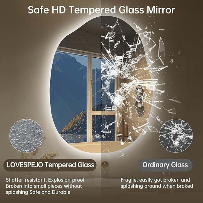 LOVESPEJO Irregular Backlit Mirror Bathroom 24x32 Inch, Asymmetrical LED - Image 8