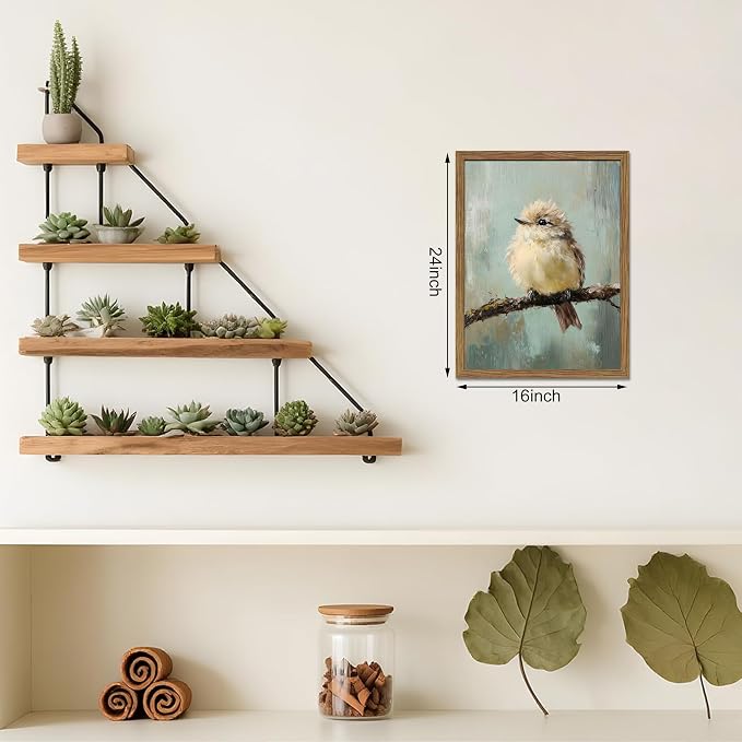 Vintage Framed Bird Wall Art, Rustic Sparrow on Branch Canvas Wall Decor - Image 3