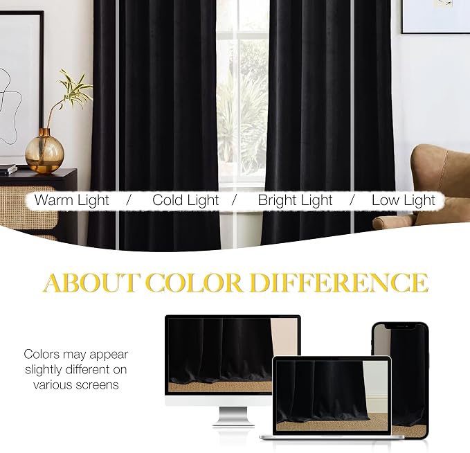 NICETOWN Black 92 inch Long Velvet Curtains - Image 4