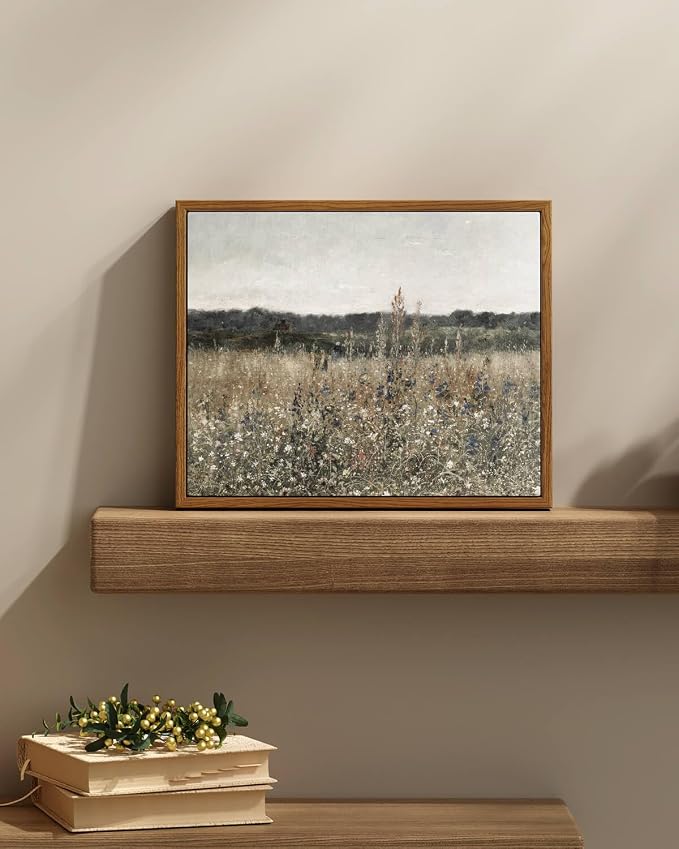 InSimSea Framed Canvas Wall Art Vintage Decor, Wildflower Field Canvas Wall Art - Image 2