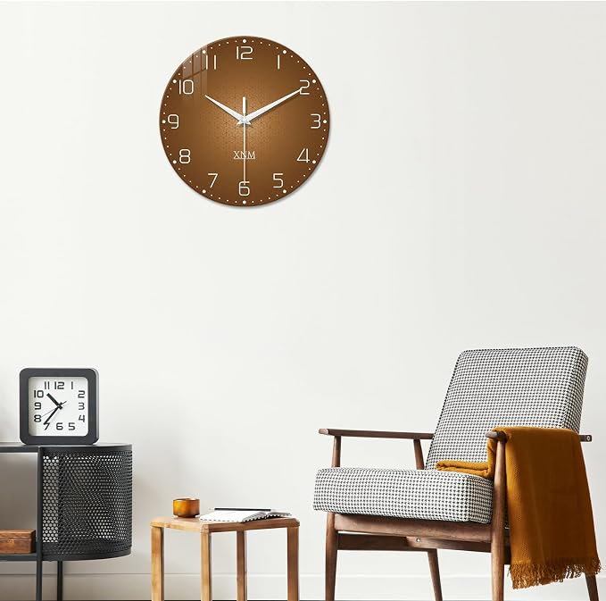 XNM Kitchen Wall Clocks Battery Operated 14 Inch Round Brown Simple Wall Clock - Image 5