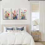 KISSFOX 3 Piece Canvas Wall Art Wildflowers Wall Decor Floral Pictures - Image 3