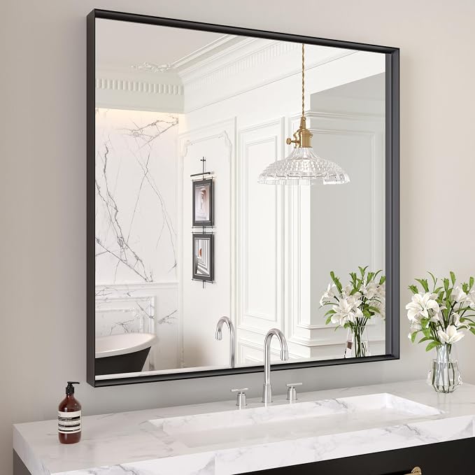 LOAAO Black Bathroom Mirror 32"X32" - Image 3