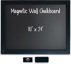 Magnetic Wall Chalkboard, Large Size 18" x 24", Rustic Wood Frame, Chalkboard by BetterOfficeProducts