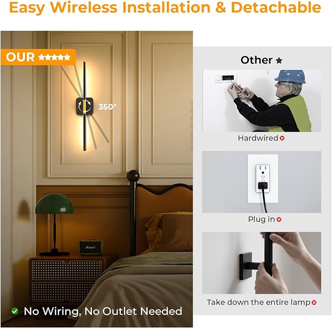 GvvooHome Battery Operated Wall Sconce Detachable 360°Rotate, Wireless Wall - Image 4