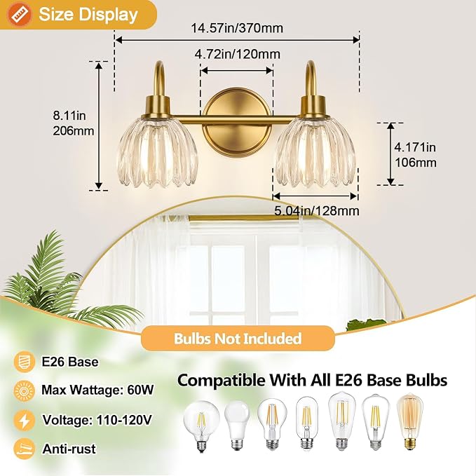 Bathroom Vanity Light, Brushed Gold Vanity Lights - Image 8