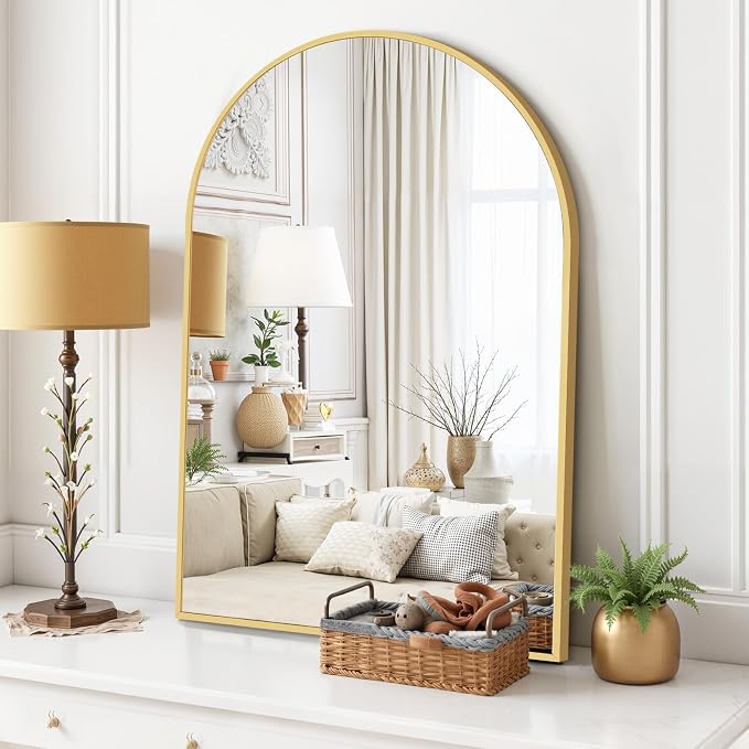 Arched Wall Mirror 38x26 Inch Gold Bathroom Vanity Mirror - Image 2
