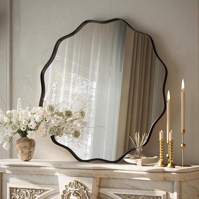VooBang Black Scalloped Circle Mirror, Hanging Leaning - Image 2