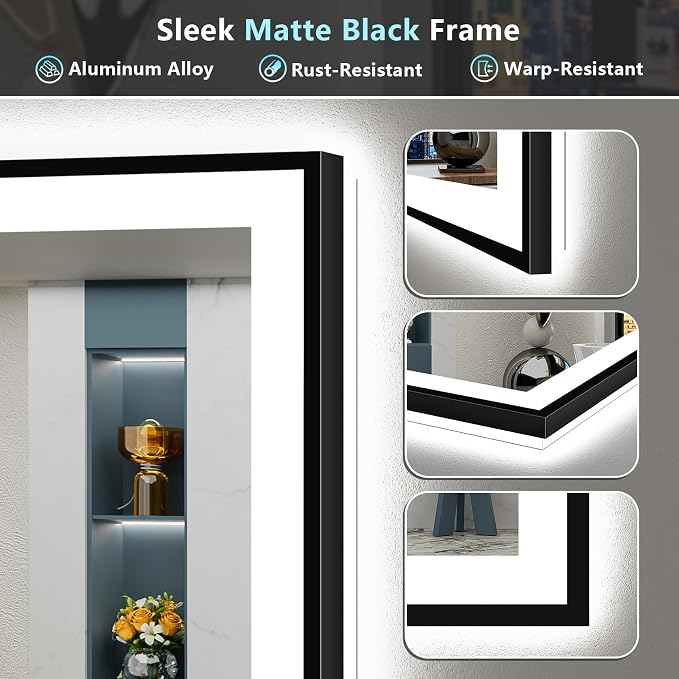 36x36 Black Framed LED Bathroom Mirror - Image 9